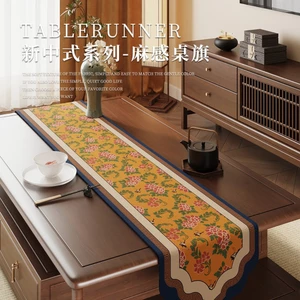 Khăn Runner Trải Bàn Trà Phong Cách Zen Hiện Đại Chống Thấm Nước Khăn Trải Bàn Hoa Văn Có Tua Rua Sang Trọng (Vải Blend Bền Đẹp)
