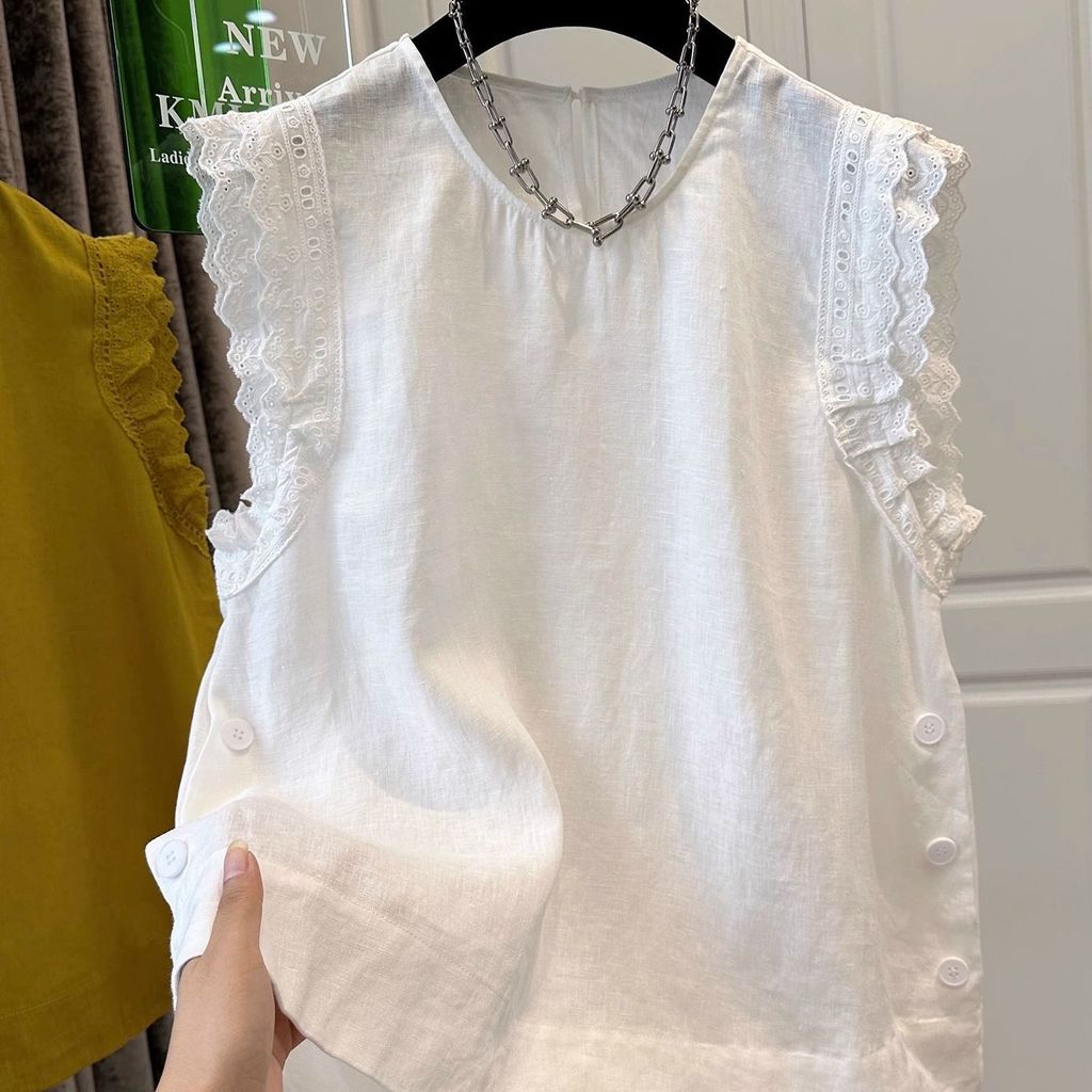 Mẫu áo sơ mi nữ mới mùa hè với cổ áo thiết kế độc đáo và ren tinh tế