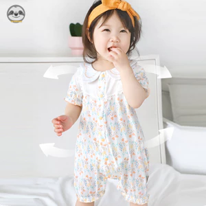 Bộ áo liền quần Cotton ngắn tay mỏng mùa hè cho bé / Váy lớp một mùa hè cho bé gái Bộ đồ ngủ ngắn tay dễ thương / Bộ đồ phong cách công chúa thoáng khí thoải mái