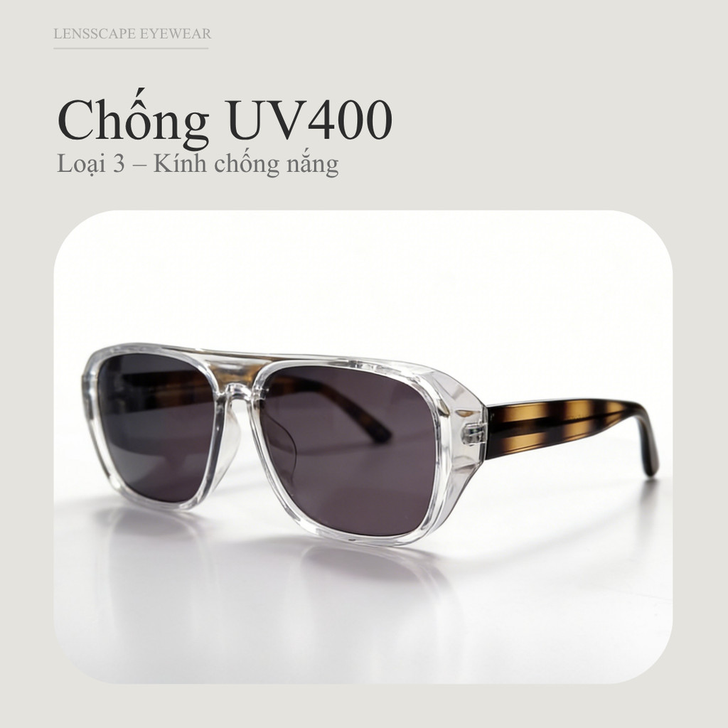 LENSSCAPE-Kính mát phân cực dáng vuông bản lớn UV400 phong cách retro thời trang