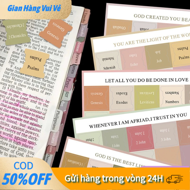 【48h】Nhãn dán chỉ số Kinh Thánh mini thiết kế nhỏ gọn, dễ dàng dán và tháo rời, không để lại keo trên trang sách.