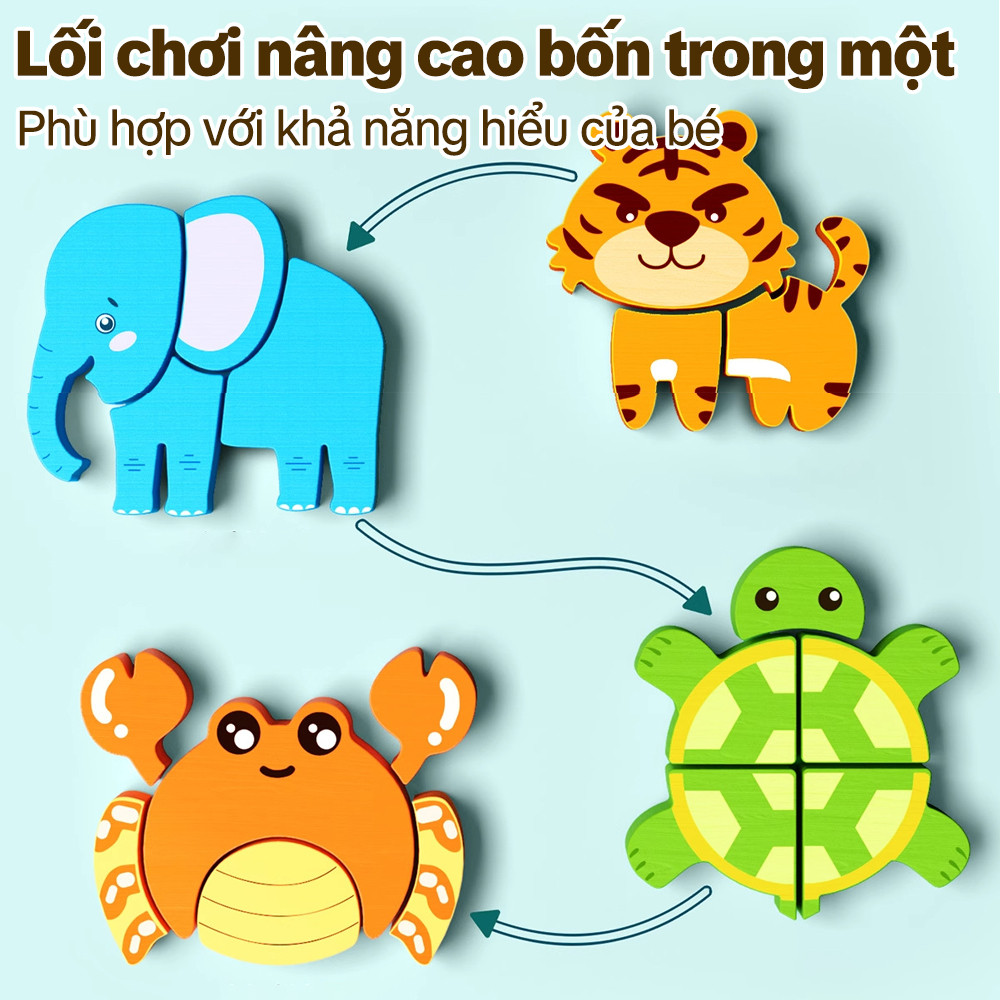 Đồ chơi xếp hình bằng gỗ khối gỗ, tương tác giữa cha mẹ và con cái với 4 hình mẫu màu sắc và hình dạng, giáo dục bổ ích.