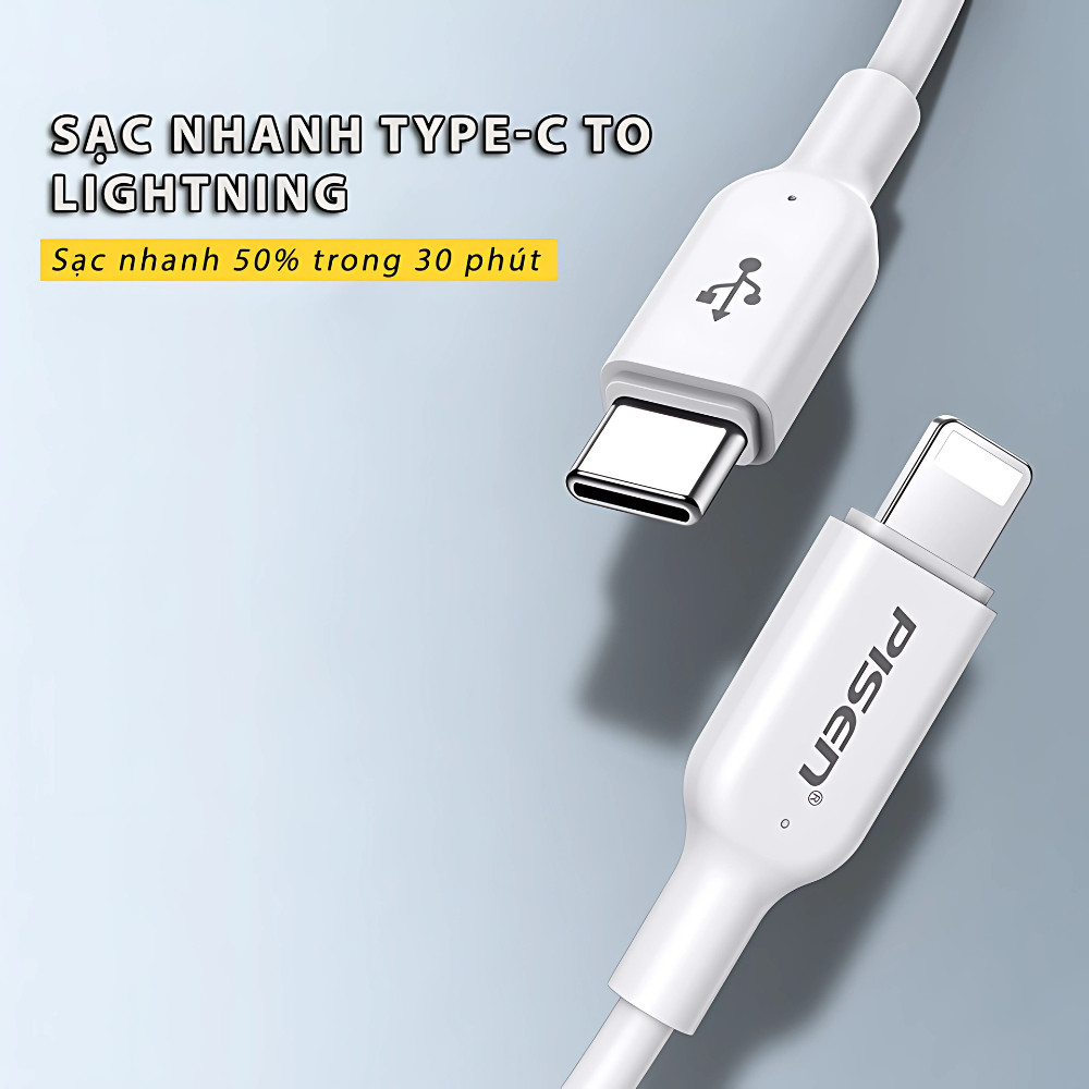Cáp Sạc Nhanh 20W Pisen chính hãng chống đứt chống rối an toàn khoogn nóng máy BH 6 tháng
