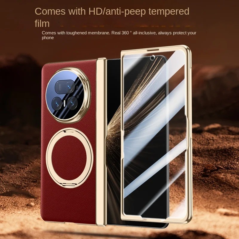 Dành Cho Huawei Honor Magic V5 Ốp điện thoại Da PU Sang Trọng Nhẫn Đứng Sạc Không Dây Từ Tính Bảo Vệ Mặt Sau Cho Magic V5 Vỏ