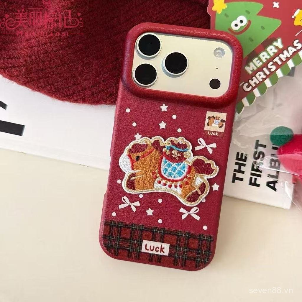 Ốp Điện Thoại Thích Hợp Cho iPhone 7 8 X XS XR XSMAX 11 12 13 14 15 16 17 Pro max Plus Air Năm Mới Pony Thêu Miếng Dán Chống Sốc Vỏ Bảo Vệ Chống Sốc Bao Gồm Tất Cả EPSO
