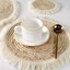 Khay dệt bằng rơm ROLY Trang trí tường, Giá treo tường bằng rơm chống trượt Boho, Giỏ tròn chịu nhiệt Macrame dân tộc Bàn ăn lót ly dệt