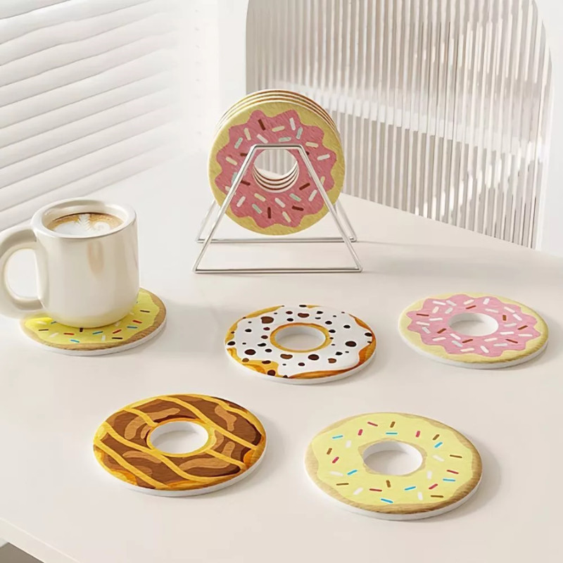 Đế Lót Ly Cốc Đất Diatomit Hình Bánh Rán Siêu Thấm Hút, Cách Nhiệt, Chống Trượt, Kháng Khuẩn, Dùng Văn Phòng Gia Đình