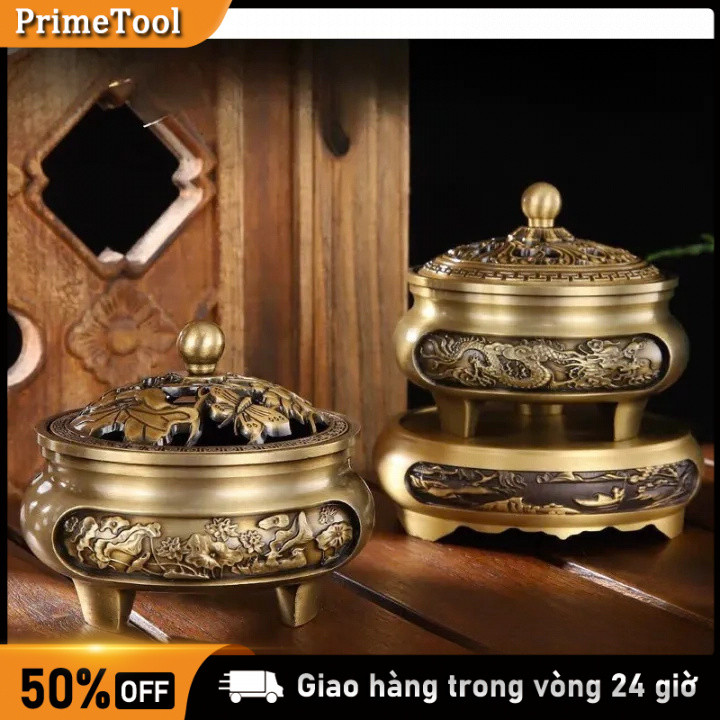 Lư đồng hương đạo chuyên nhang vòng Đỉnh Đốt Nhang, Mẫu Long Phụng, có đế, Thiết Kế Tinh Xảo