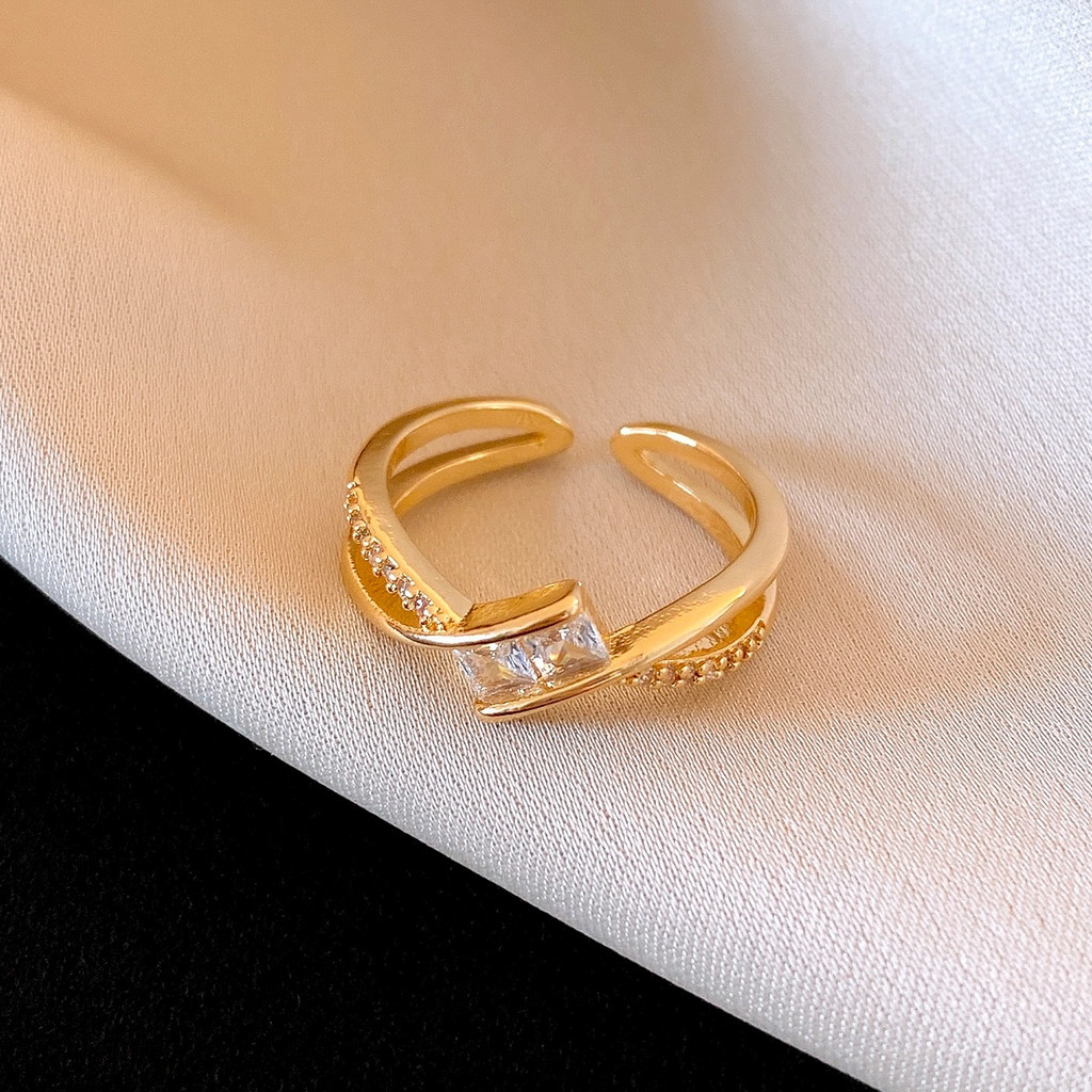 Nhẫn đeo chéo zirconia phong cách Hàn Quốc sang trọng, có thể điều chỉnh size, làm quà tặng độc đáo cho nữ