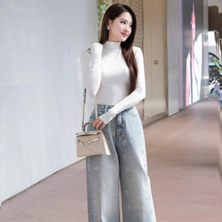 Áo thun cổ lọ tay dài Khiết Style tone trắng basic thanh lịch, dễ mặc, dễ mix & match KA501