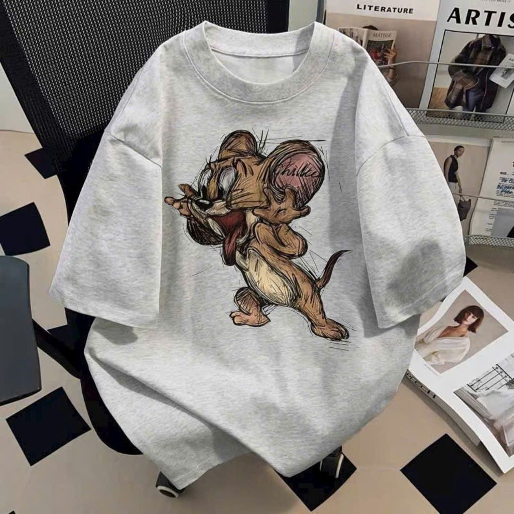Áo phông su rộng tay lỡ cotton unisex cực chất - Mèo Tôm & Jelly siêu hot!