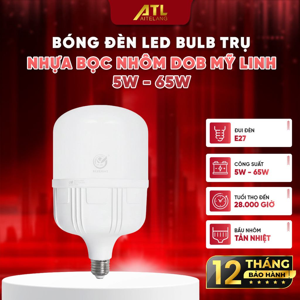 Bóng đèn led bulb trụ nhựa bọc nhôm DOB 5W-65W Mỹ Linh,bóng led trụ tiết kiệm điện,đèn led siêu sáng