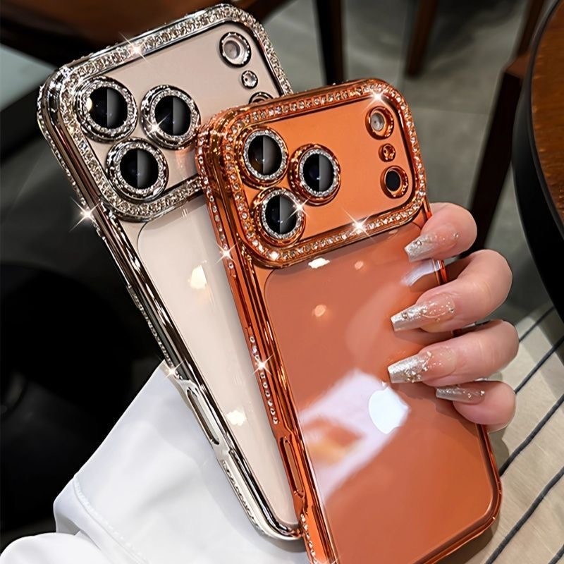 Ốp Điện Thoại Cho iPhone 17 16 15 14 13 12 Pro Max 11 15 plus Sang Trọng Lấp Lánh Kim Cương Giả Mạ Chống Sốc Trong Suốt