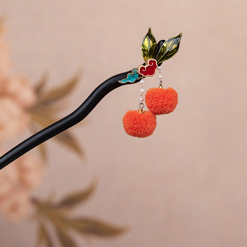 Kẹp tóc quả bóng sang trọng dễ thương Persimmon Ruyi