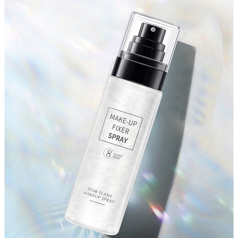 Xịt khóa nền HUNMUI có nhũ khóa lớp trang điểm dưỡng ẩm bắt sáng make up fixer spray star flash