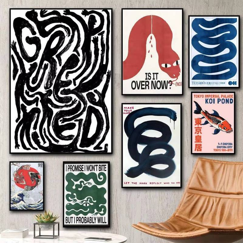 Cổ Điển Trừu Tượng Nhật Bản Retro Cá Koi Thư Pháp Tranh Canvas Nghệ Thuật Phương Đông Trang Trí Tường Nghệ Thuật Nhà Trang Trí Tường Canvas Poster