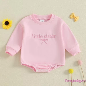 Áo liền quần bé gái dài tay cổ tròn thêu chữ Body Trang phục mùa thu