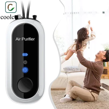 Máy lọc không khí di động COOLCELLS, Công nghệ Ion âm Thiết kế cổ treo Máy lọc Ion âm, Máy lọc không khí không bức xạ pin màu đen 780mAh