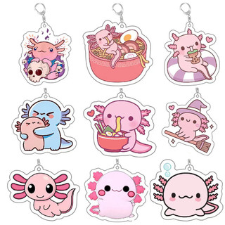 Adorable Axolotl Acrylic Keychain Kawaii Cartoon Animal Image Pendant For Bags Car Keys Decors Hanging Supplies Gifts