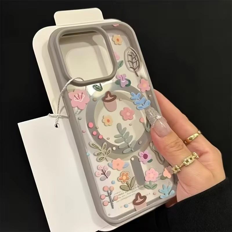 Sang Trọng Hoa Dễ Thương Cho Từ Tính Sạc Không Dây Trong Suốt Ốp lưng Samsung S25 Ultra S26 S25 S24 S23Plus FE Ốp Lưng Chống Sốc