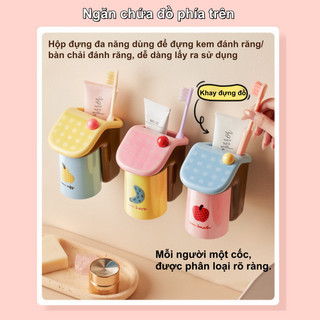 【BabyJoy】Bộ kệ từ tính đựng bàn chải và cốc súc miệng, treo tường không cần khoan, màu sắc Dopamine