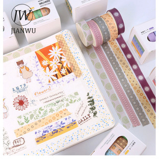 JIANWU 5 Cuộn / bộ Maple Sugar Sunset Series Kawaii Họa Tiết Phong Cảnh Chất Liệu Cắt Băng Washi Sáng Tạo Tạp Chí Văn Phòng Phẩm