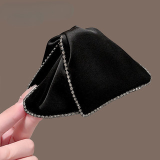 Kẹp tóc cá mập phong cách retro đen tam giác, ren và kim cương giả