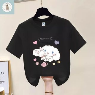 Áo thun cổ tròn in hình hoạt hình chú chó quế dễ thương dành cho bé gái, kiểu dáng giản dị, đa năng và thoải mái.