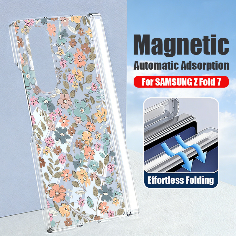 Ốp điện thoại trong suốt hấp phụ từ tính cho Samsung Galaxy Z Fold 7 6 5 Fold7 Fold6 Fold5 Vỏ chống sốc hoa sân vườn lãng mạn