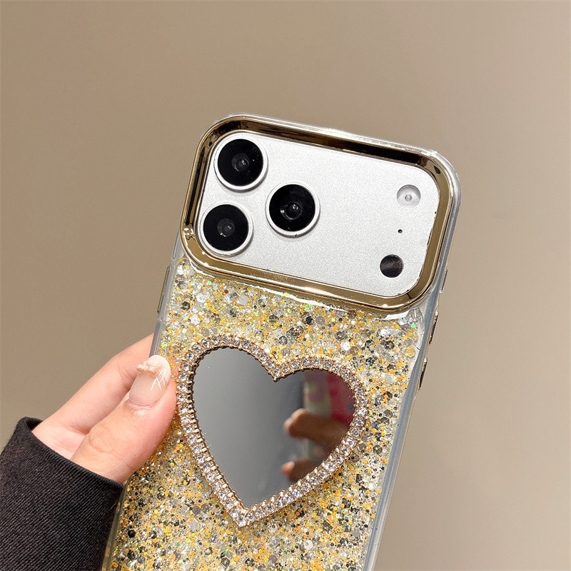 Ốp lưng iPhone gương hình trái tim 3D phù hợp cho iPhone 17 Pro Max, iPhone 17 16 15 14 13 12 11
