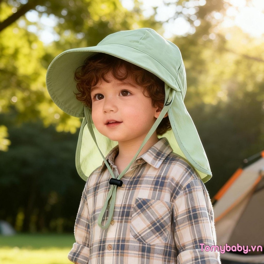 Mũ chống nắng cho bé gái bé trai màu trơn vành rộng cổ nắp mùa hè đi biển Mũ xô cho các hoạt động ngoài trời