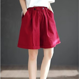 Quần short Nữ cargo ống rộng màu trơn phong cách mùa hè