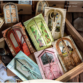 JIANWU Dreamways Through Doors Series Vintage Rỗng Cửa Phong Cảnh Chất Liệu Cắt Dán Sáng Tạo DIY Tạp Chí Văn Phòng Phẩm