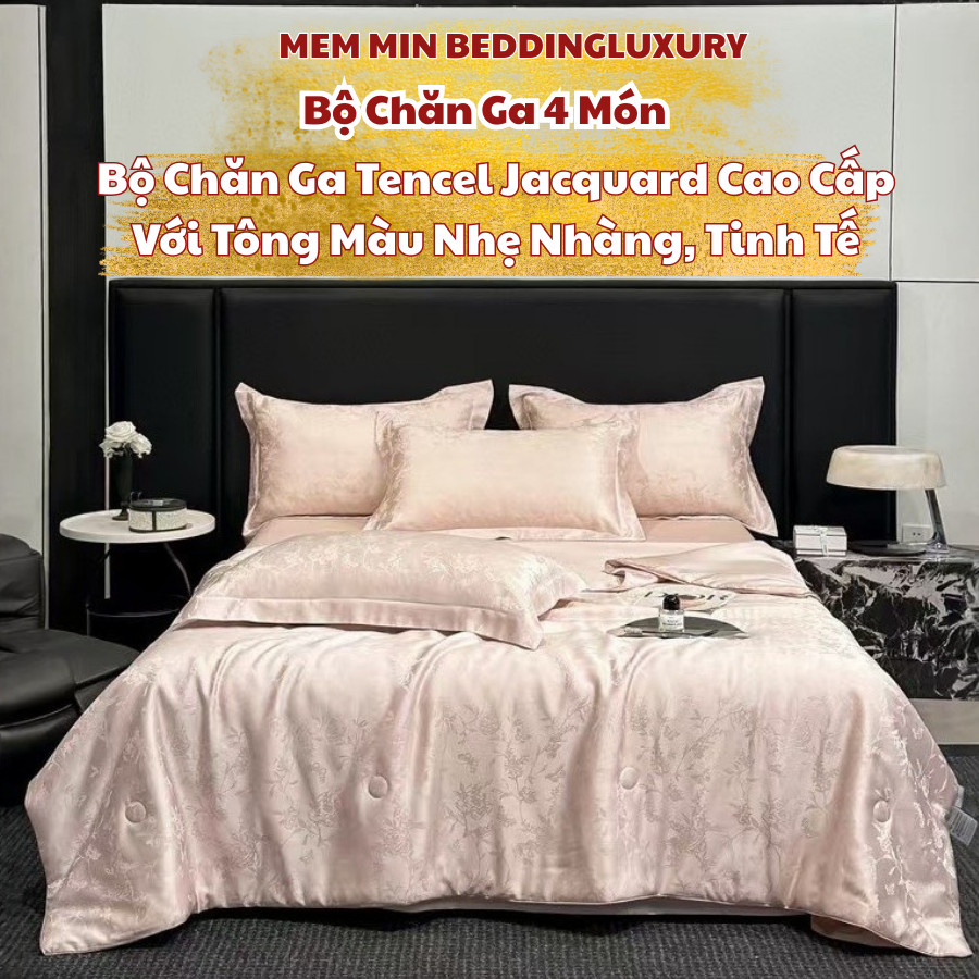 (SCB97) Bộ chăn ga 4 món MemminbeddingLuxury với chất liệu Tencel Jacquard cao cấp vô cùng thoáng khí và thoáng mát