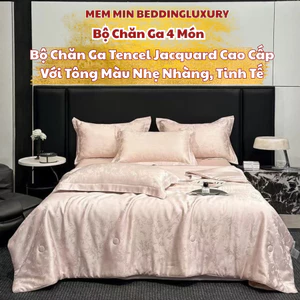 Bộ chăn ga 4 món MemminbeddingLuxury với chất liệu Tencel Jacquard cao cấp vô cùng thoáng khí và thoáng mát