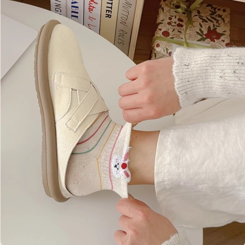 Tất Nữ Xuân Hè Cotton  Chấm Sợi Thỏ Nhỏ Nguyên Chất Tất Dễ Thương Ống Ngắn Nông Miệng