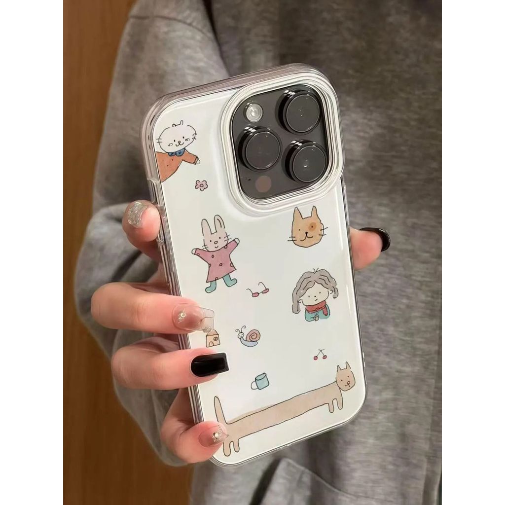 Doodle Girl Animal cho 16 trường hợp iPhone 17Air Double Layer 14 13 11Pro