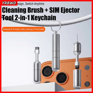 Dụng cụ tháo SIM 2 trong 1 - Bàn chải vệ sinh hợp kim nhôm cao cấp, móc khóa EDC đa chức năng bảo trì điện thoại