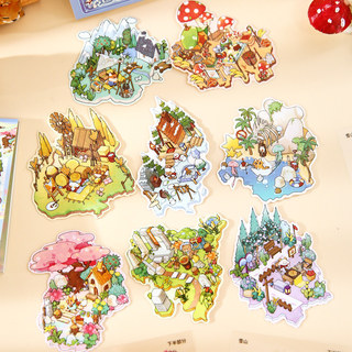 ENWEI 24 Cái [Dòng thời gian cắm trại] Bộ sưu tập nhãn dán phong cảnh chống nước 3D Dream Town Cloud Creek Ferry Journal Sổ lưu niệm Đồ thủ công DIY