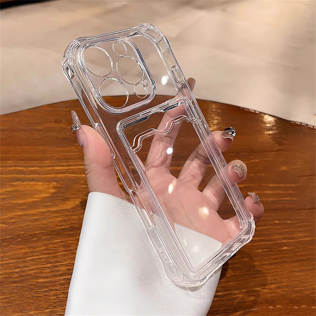 Trong Suốt Khe Cắm Thẻ Ví Ốp Lưng Điện Thoại Cho iPhone 16 Plus 12 13 14 15 Pro 17 Max Vỏ Mềm Trong Suốt Vỏ Chống Sốc