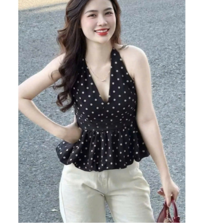 Áo Yếm Chấm Bi Hở Lưng Có Mút Dáng Bí đi biển đi chơi hot trend Xinh