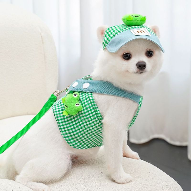 Ếch Mùa Xuân Mùa Hè Thú Cưng Dây Đeo Ngực Lực Kéo Bộ Mèo Con Chó Con Quần Áo Đi Chơi Cung Cấp Lưới