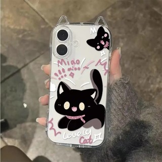 Ốp lưng IPhone17 16 15 14 13 12 11 Pro MaxXRXSMax 78 Plus Phim hoạt hình dễ thương mèo đen tai mèo trường hợp điện thoại