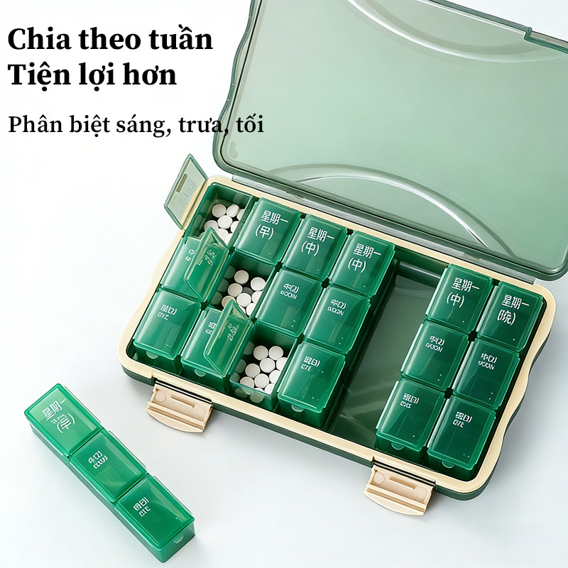 Hộp Đựng Thuốc 28 Ngăn 7 Ngày - Hộp Chia Thuốc Tuần 4 Ngăn Sáng/Trưa/Chiều/Tối,Thiết Kế Nhỏ Gọn, Tiện Lợi