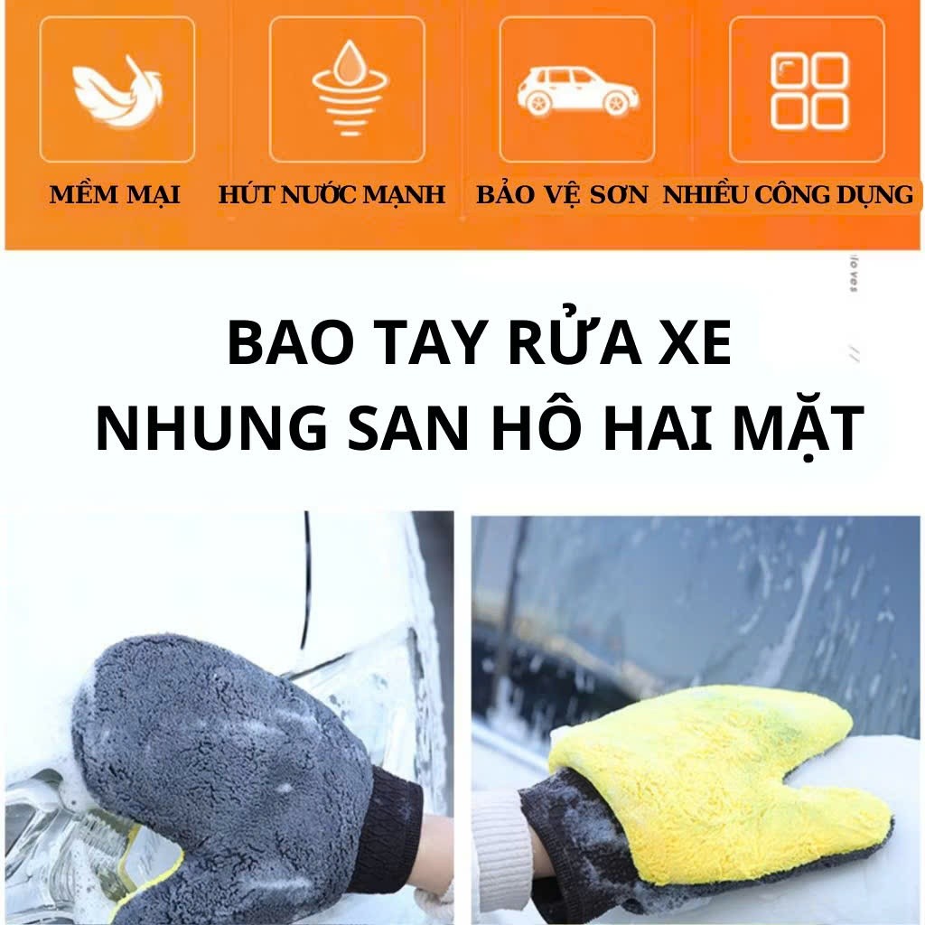 Bao Tay Rửa Xe, Găng Tay Lông Mềm Mịn Chuyên Dùng Rửa Xe Ô Tô Xe Máy, BTRX01