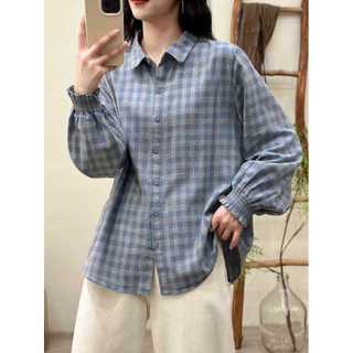 [Hàng có sẵn] Áo sơ mi nữ dài tay 100% cotton phong cách Mori caro, phù hợp mùa xuân