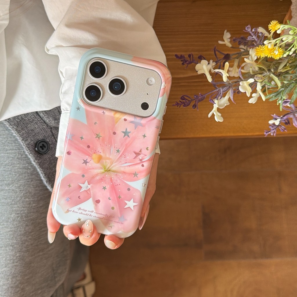 Ốp Điện Thoại Hoa Lily Màu Hồng Gilded Star Cho IPhone 17 Pro Max 17Air 16 15 14 13 Vỏ Bảo Vệ Chống Sốc