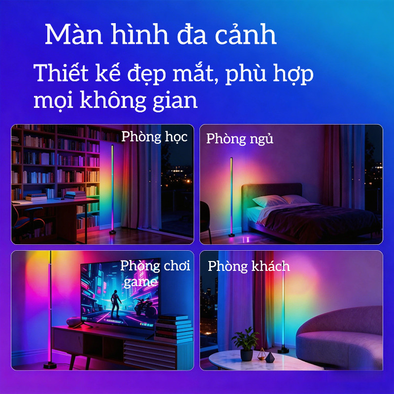 Cây Đèn LED RGB 120cm - Cảm Biến Âm Thanh Nháy Theo Nhạc, Điều Khiển APP & Remote, Trang Trí PC, Tivi Và Phòng Cực Đẹp