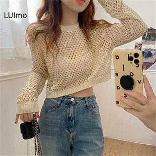 LUImo Áo Croptop Dệt Kim Chui Đầu Crew Neck Phong Cách Y2K, Thời Trang Hàng Ngày