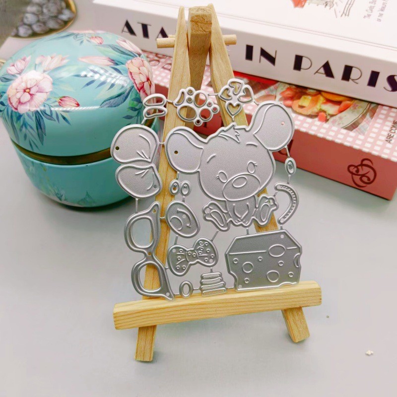 Chuột Đeo Kính Bé Kim Loại Thép Carbon Cắt Khuôn Thêu Sò Dập Nổi Khắc Bản Mẫu DIY Album Ảnh Thiệp Chúc Mừng Cắt Chết Giấy Thủ Công Dụng Cụ